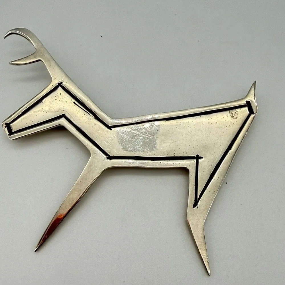 Vtg TAXCO Sterling‎ Silver Brooch Figural Stylized Reindeer Modernist TE-54